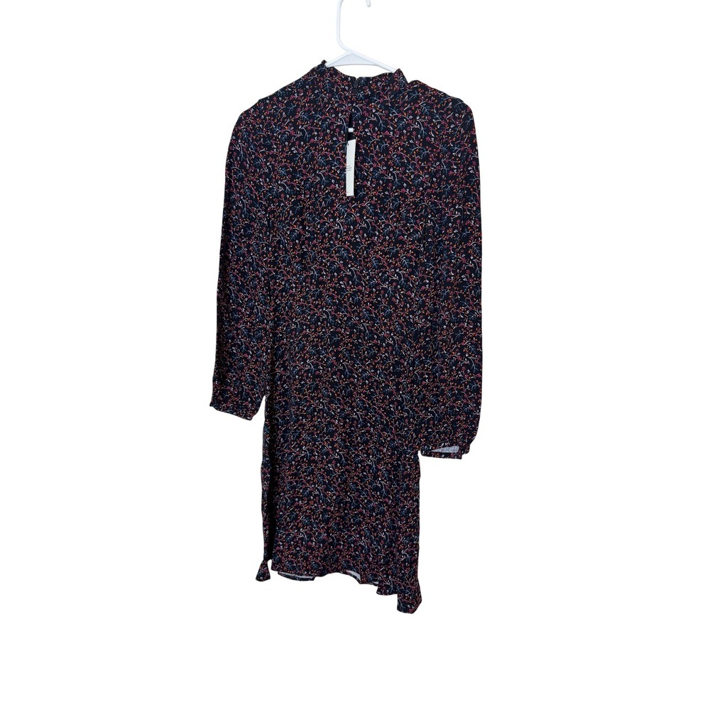 Whistles Starflower Dress Womens 0 Black Floral High Neck Mini Shift Ruffle Hem
